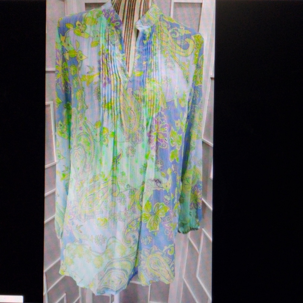 Sz M Susan Graver Paisley Shear Tunic Blouse